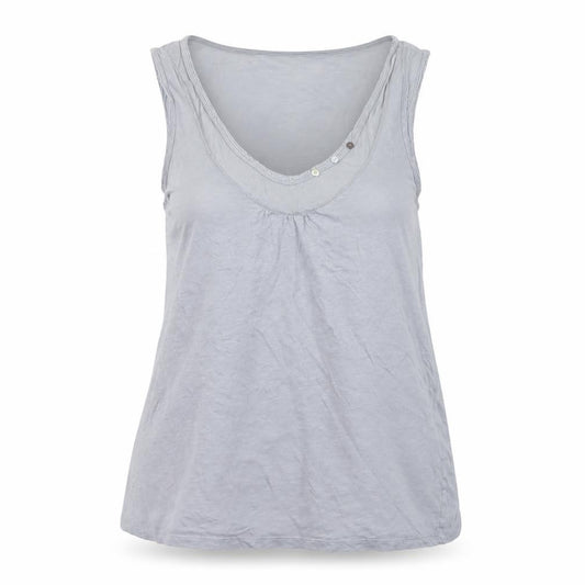 White Stuff Women Grey UK 12 Cotton Scoop Neck Button Tank Top