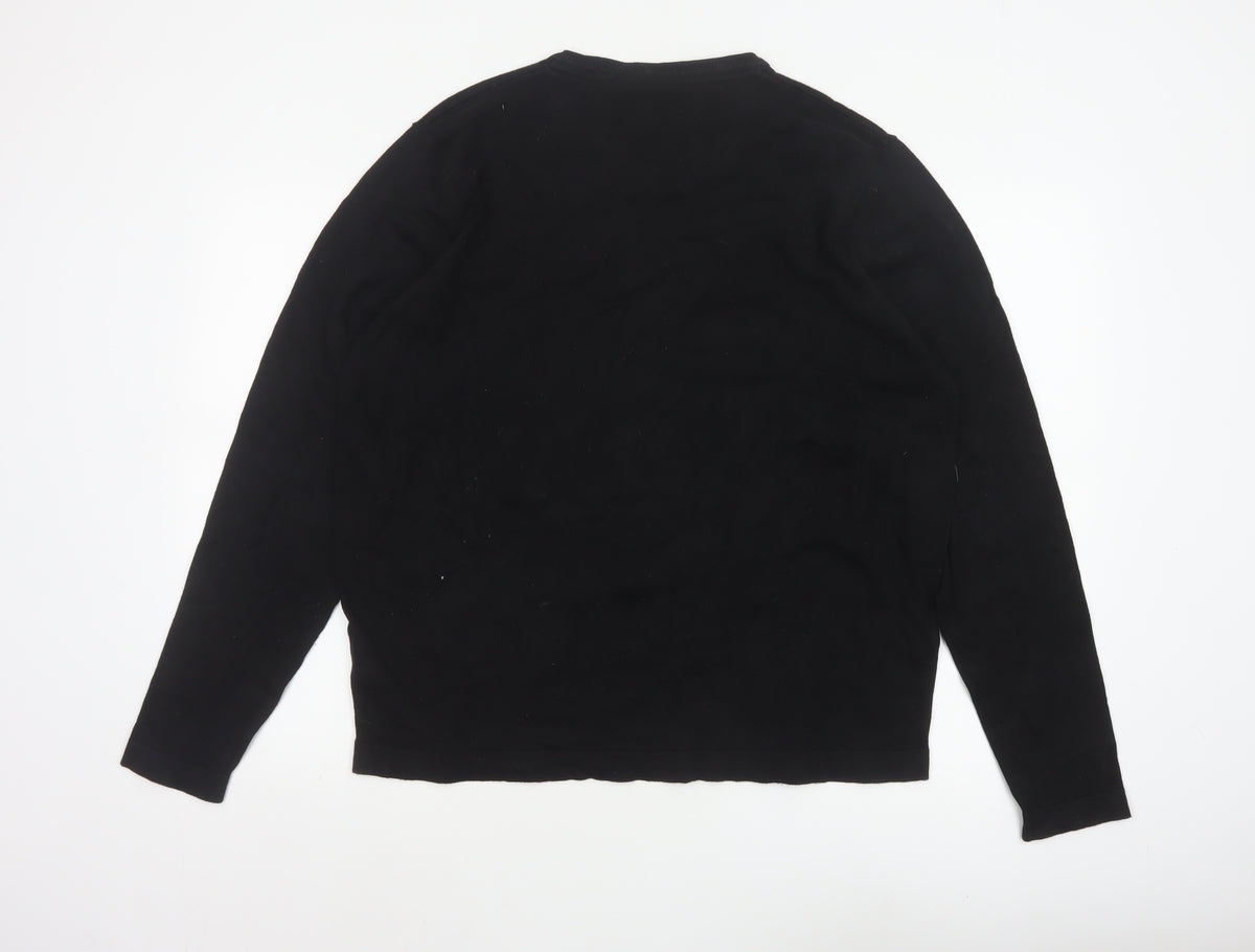 Threadbare Men Black XL V-Neck Pullover Cotton Blend Logo Jumper
