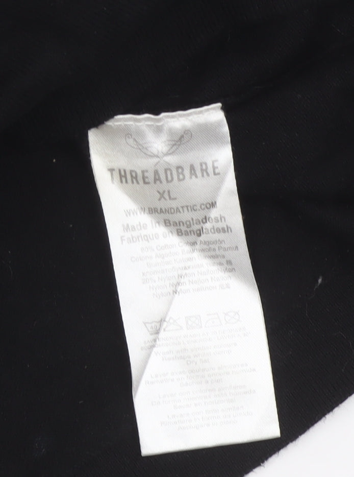 Threadbare Men Black XL V-Neck Pullover Cotton Blend Logo Jumper