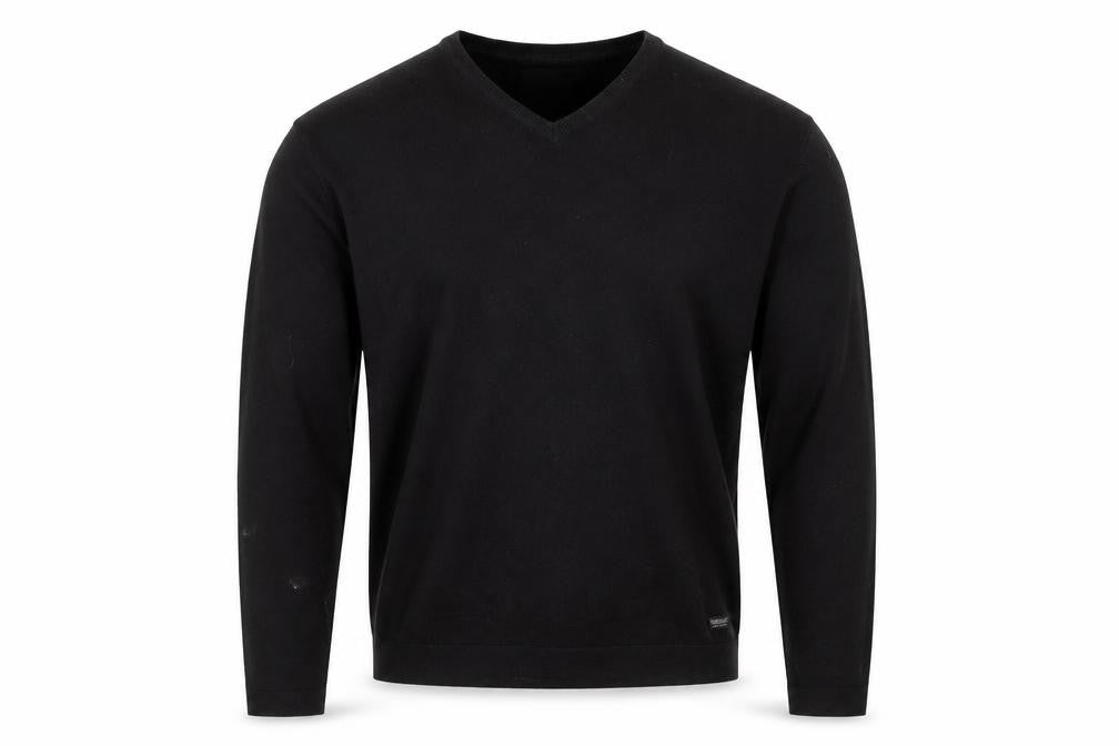 Threadbare Men Black XL V-Neck Pullover Cotton Blend Logo Jumper