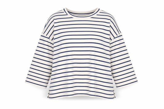 Kin by John Lewis Women Ivory Navy Striped M 3/4 Sleeve T-Shirt