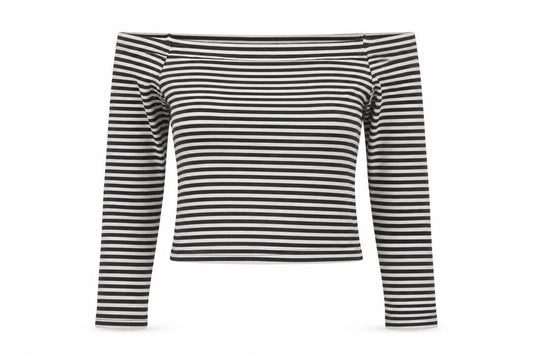 Miss Selfridge Women Black White Stripe Cropped Off Shoulder Top UK 14