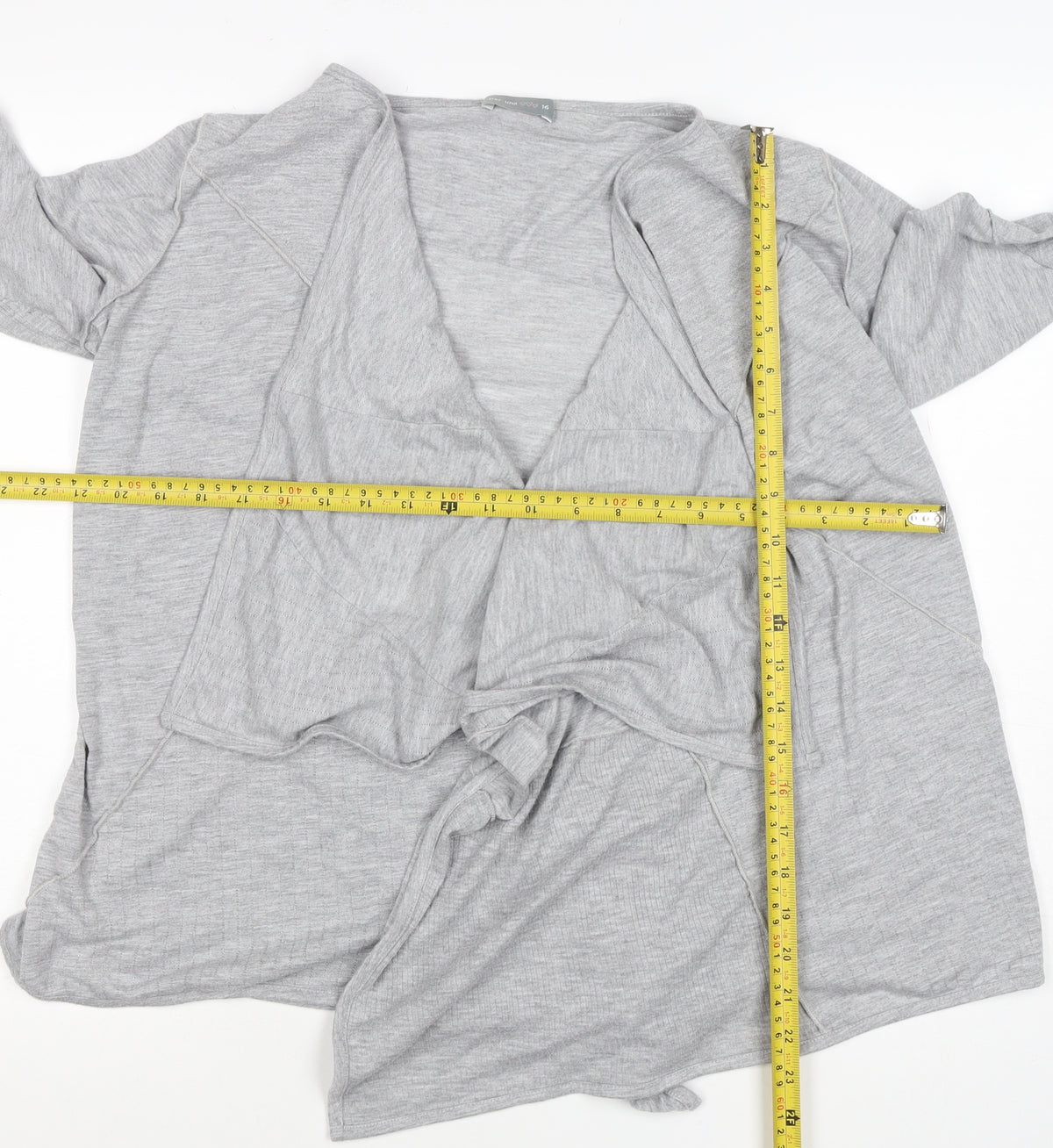 Per Una Women’s Grey Open Front Waterfall Cardigan Size 16