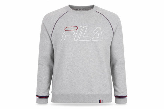 FILA Men’s Grey M Logo Embroidered Crew Neck Pullover Sweatshirt