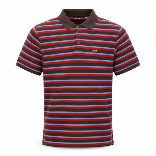 Levi's Men's Brown Red Stripe Cotton Polo Shirt M Standard Short Sleeve