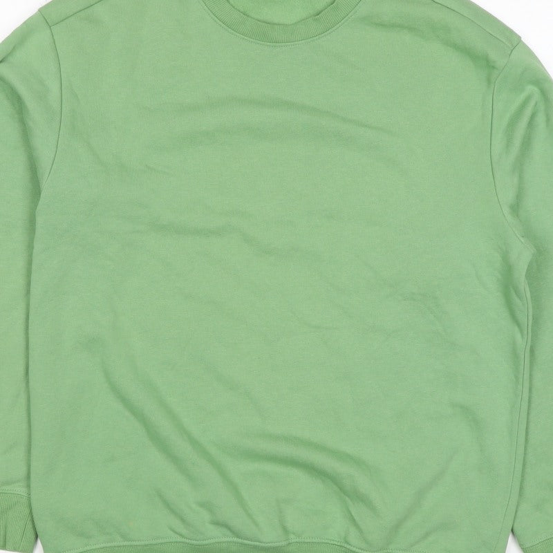 H&M Women's Green S Crew Neck Cotton Blend Pullover Sweatshirt