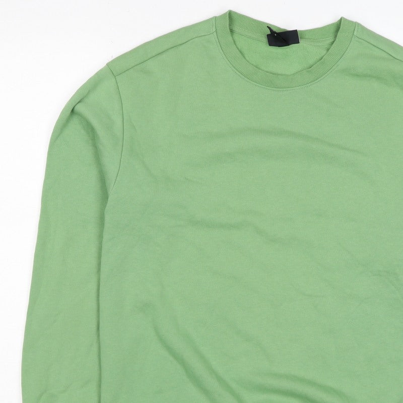 H&M Women's Green S Crew Neck Cotton Blend Pullover Sweatshirt
