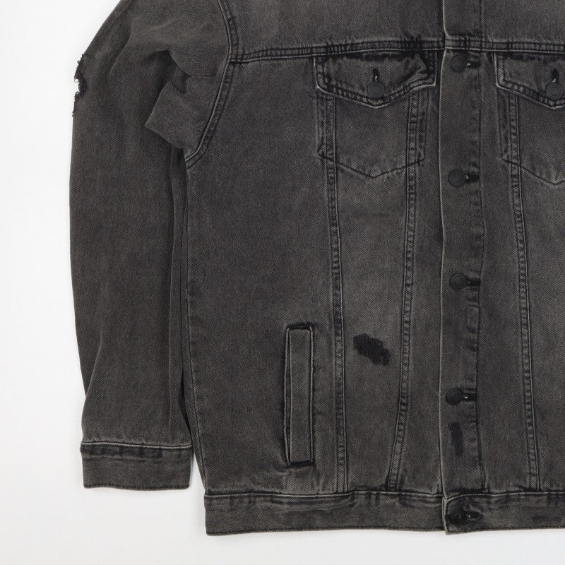 New Look Men Black M Distressed Denim Button Jacket
