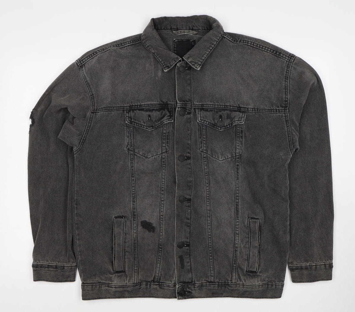 New Look Men Black M Distressed Denim Button Jacket