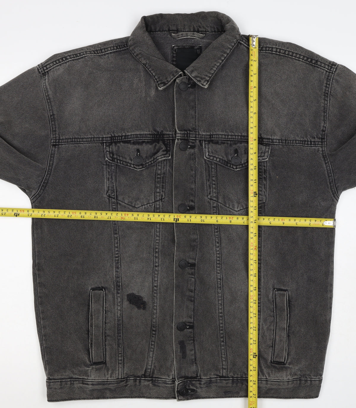 New Look Men Black M Distressed Denim Button Jacket
