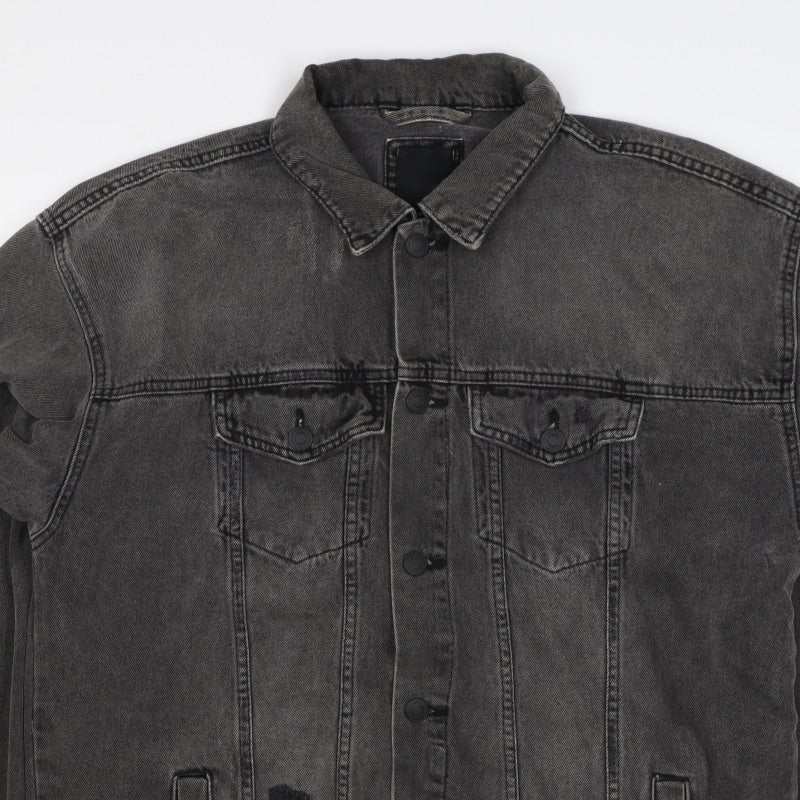 New Look Men Black M Distressed Denim Button Jacket