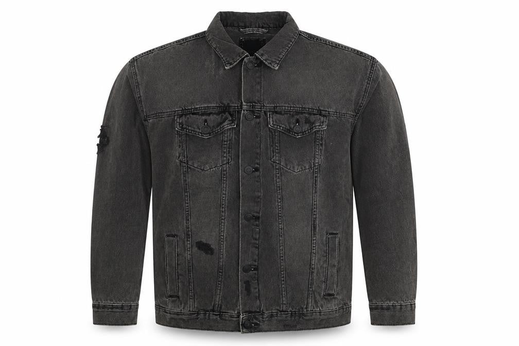 New Look Men Black M Distressed Denim Button Jacket
