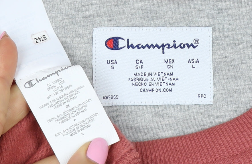 Champion Men’s Pink S Logo Graphic Crew Neck Pullover Sweatshirt