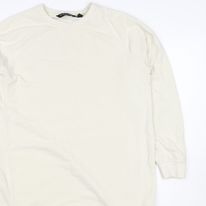 Brave Soul Men's Ivory S Longline Crew Neck Pullover Sweatshirt