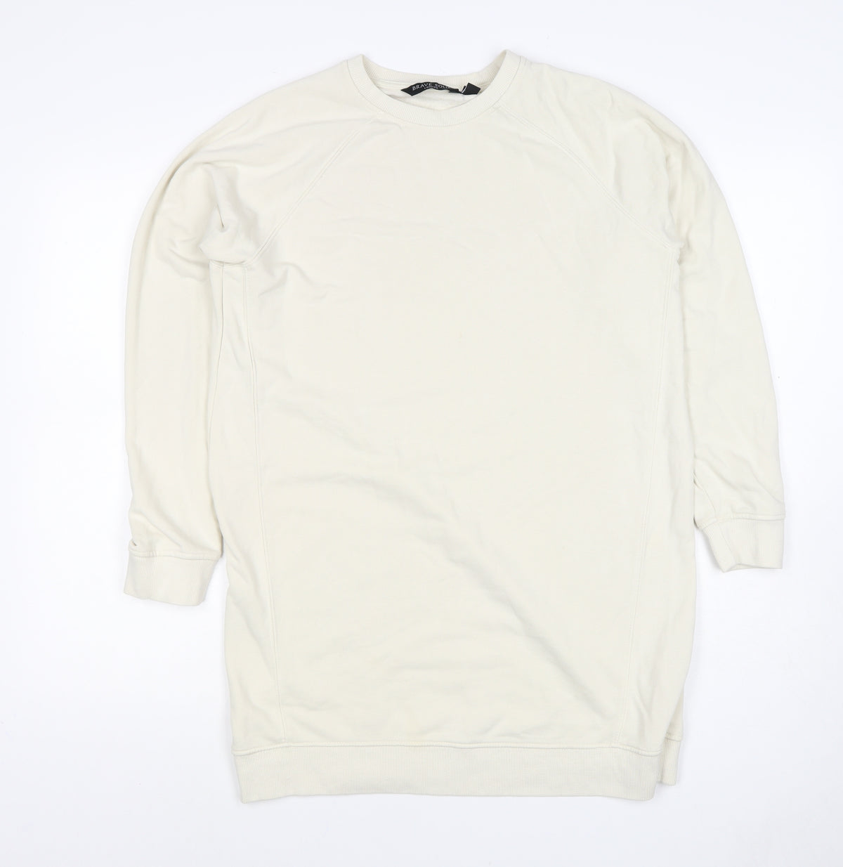 Brave Soul Men's Ivory S Longline Crew Neck Pullover Sweatshirt