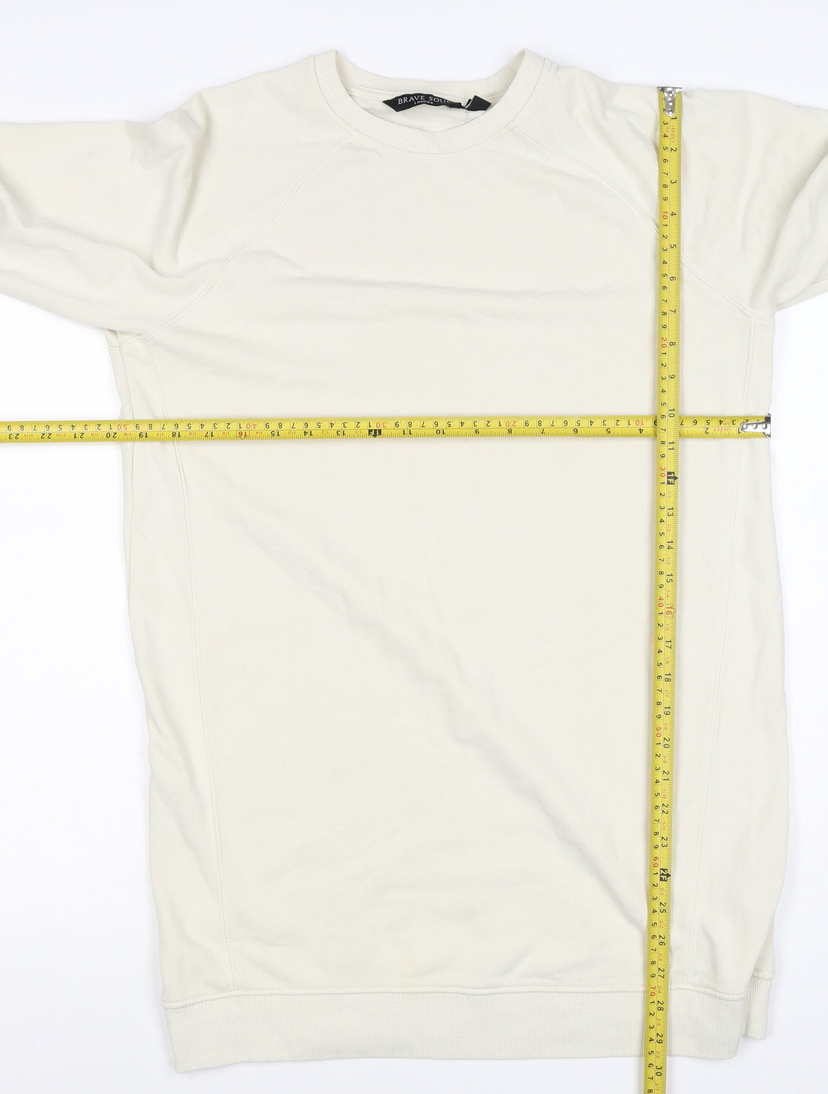 Brave Soul Men's Ivory S Longline Crew Neck Pullover Sweatshirt
