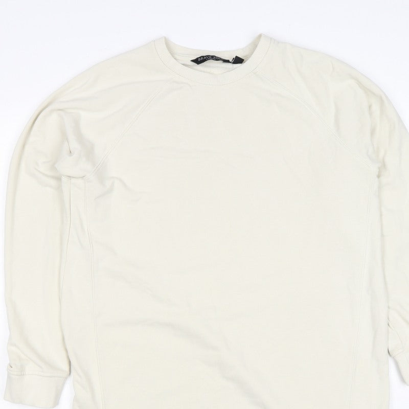 Brave Soul Men's Ivory S Longline Crew Neck Pullover Sweatshirt