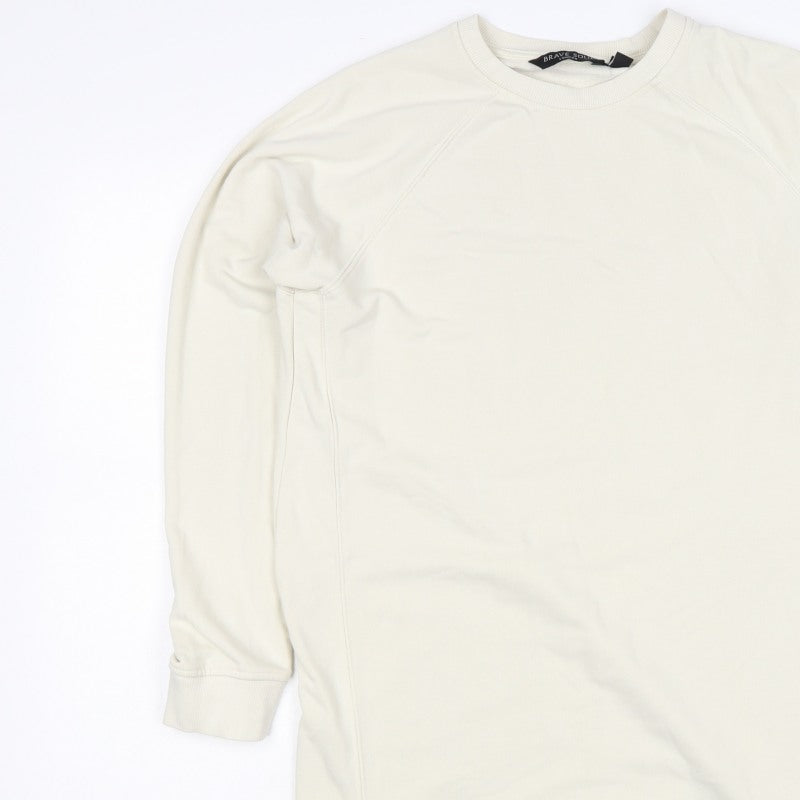 Brave Soul Men's Ivory S Longline Crew Neck Pullover Sweatshirt