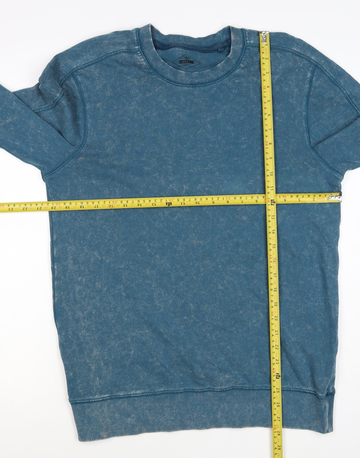 Next Men’s Blue Acid Wash Crew Neck Sweatshirt Size S Cotton