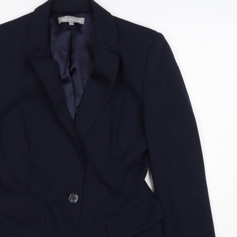 M&S Woman Navy Blue Size 8 Tailored Single-Breasted Blazer Jacket