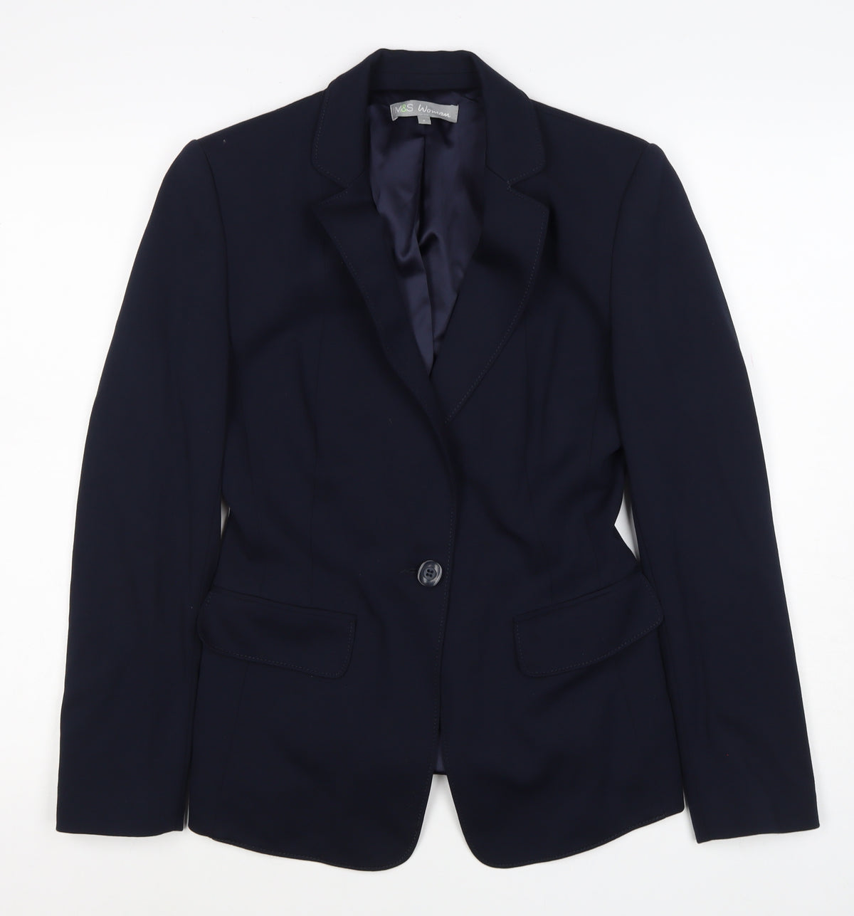 M&S Woman Navy Blue Size 8 Tailored Single-Breasted Blazer Jacket