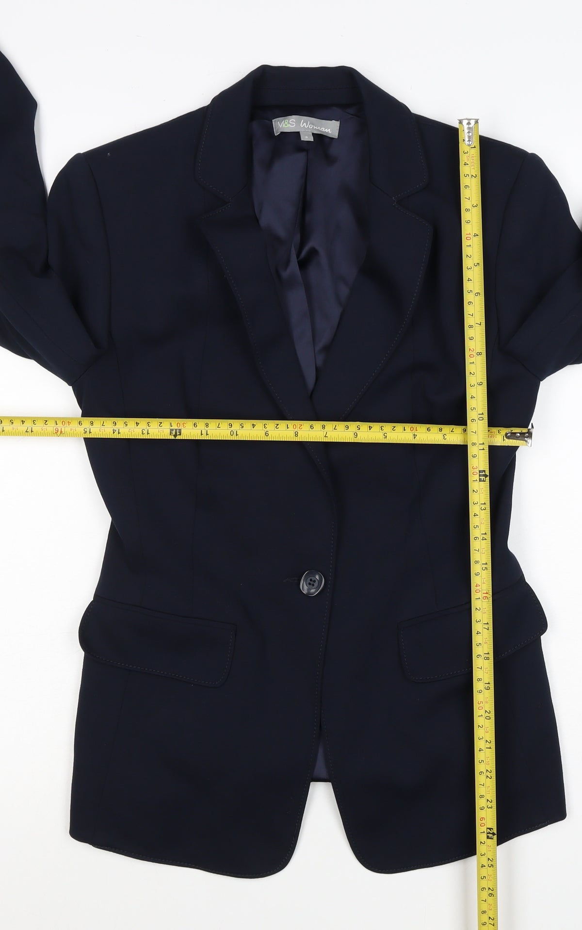 M&S Woman Navy Blue Size 8 Tailored Single-Breasted Blazer Jacket