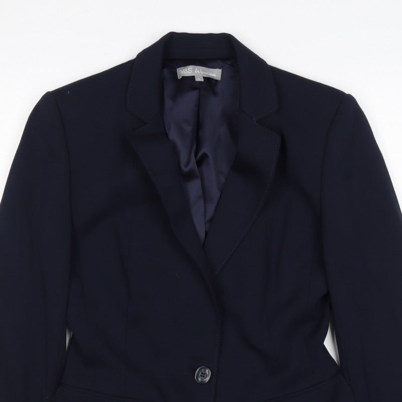 M&S Woman Navy Blue Size 8 Tailored Single-Breasted Blazer Jacket