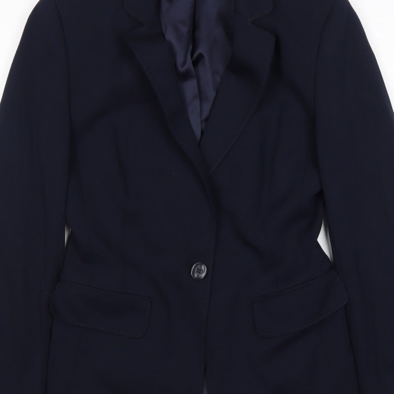 M&S Woman Navy Blue Size 8 Tailored Single-Breasted Blazer Jacket