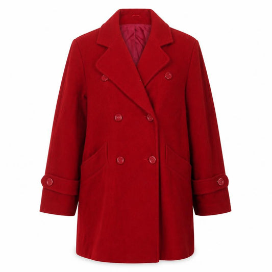Great Plains Women Red UK 14 Wool Blend Double-Breasted Pea Coat