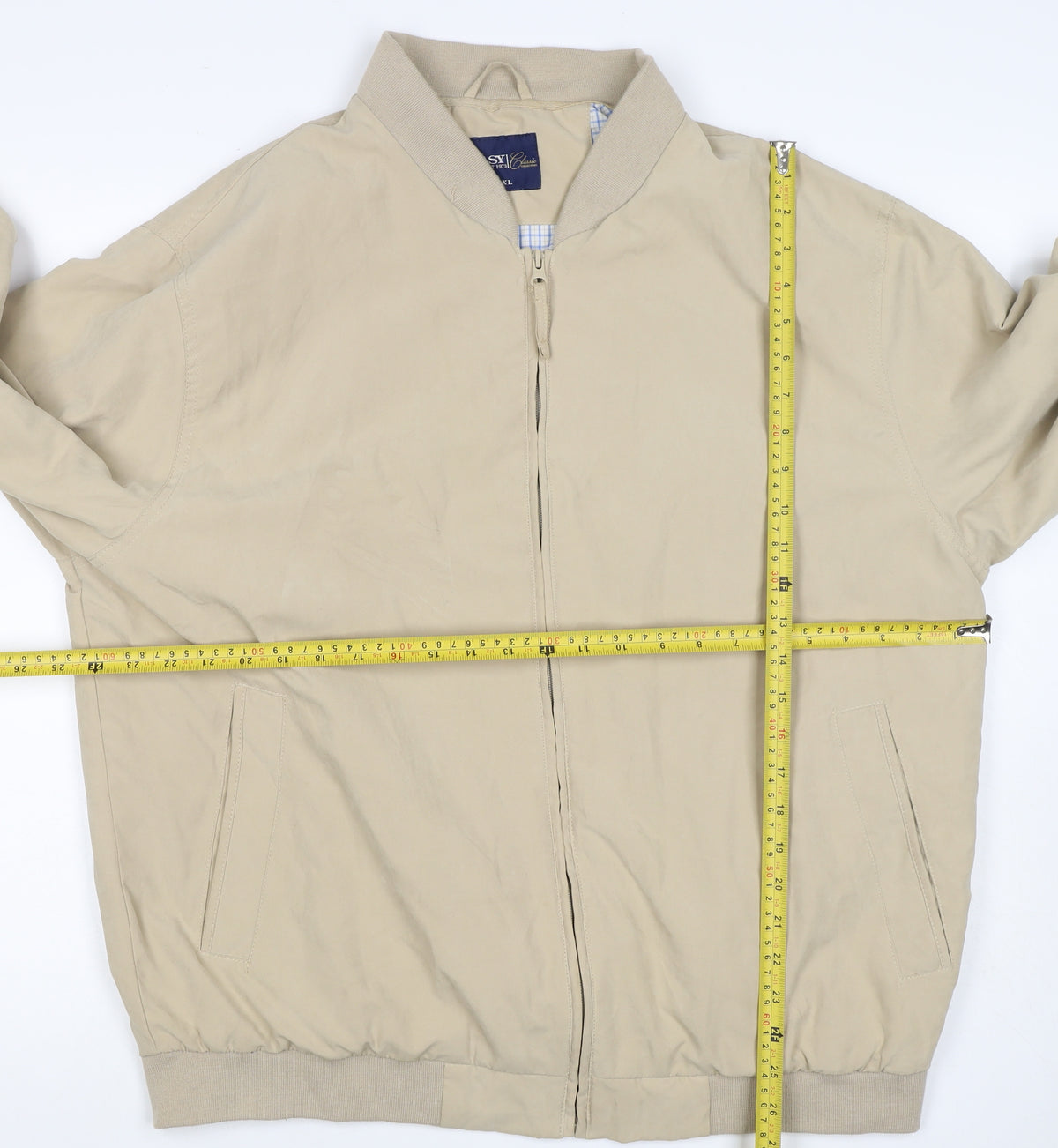 EASY Men's Beige XL Bomber Jacket Full Zip Lined Classic
