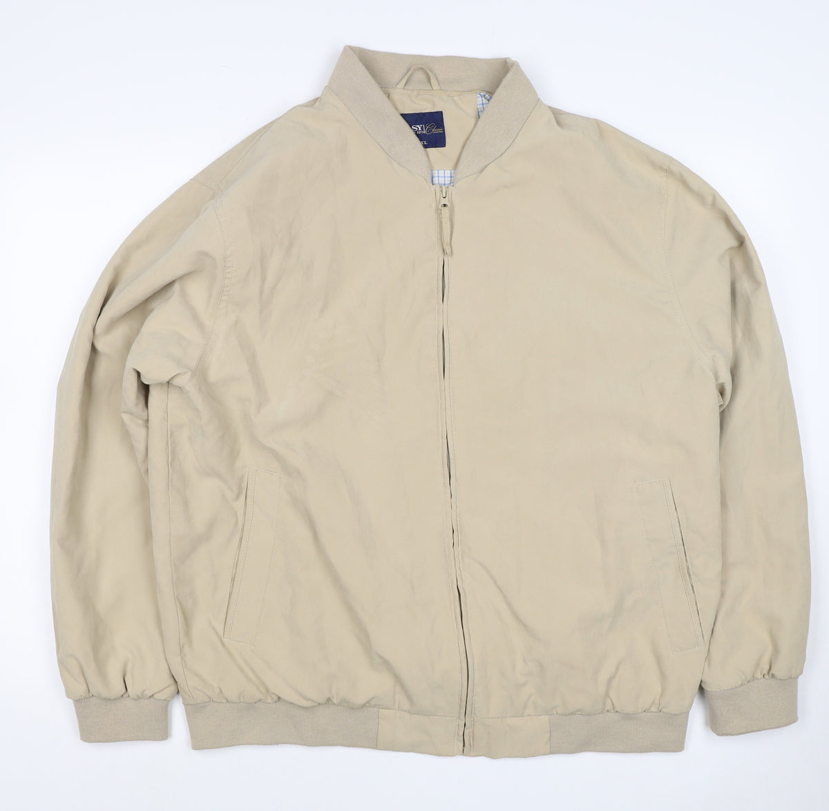 EASY Men's Beige XL Bomber Jacket Full Zip Lined Classic