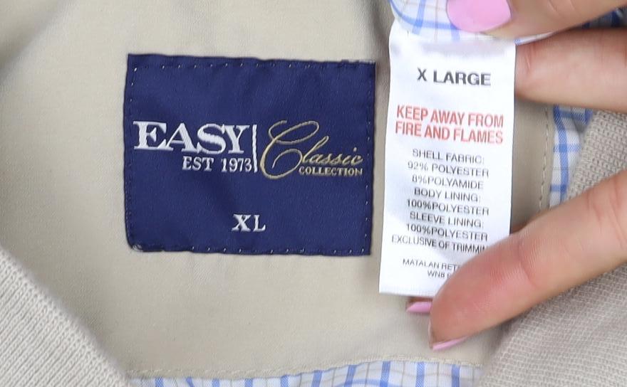 EASY Men's Beige XL Bomber Jacket Full Zip Lined Classic