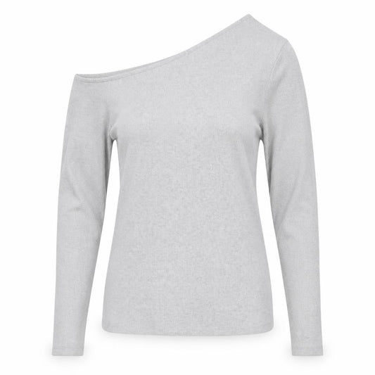 Marks and Spencer Women Silver Size 14 One Shoulder Glitter Jersey Top
