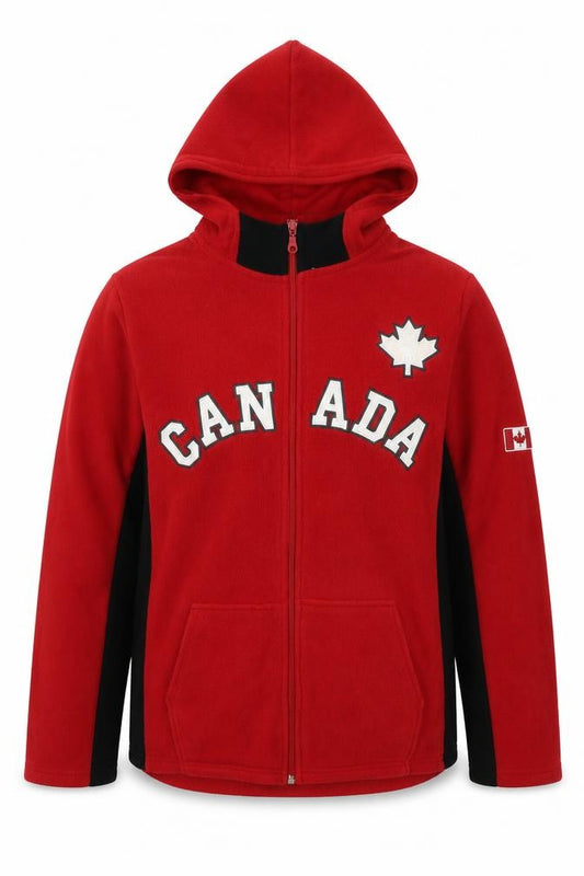 Classic Canada Men’s Red S Fleece Hooded Full Zip Jacket