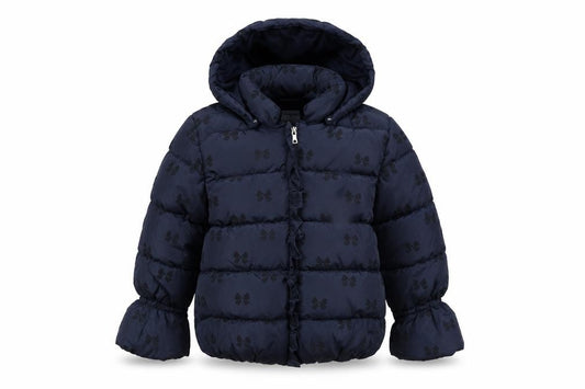 Mayoral Girls Blue 8 Years Hooded Bow Print Puffer Jacket