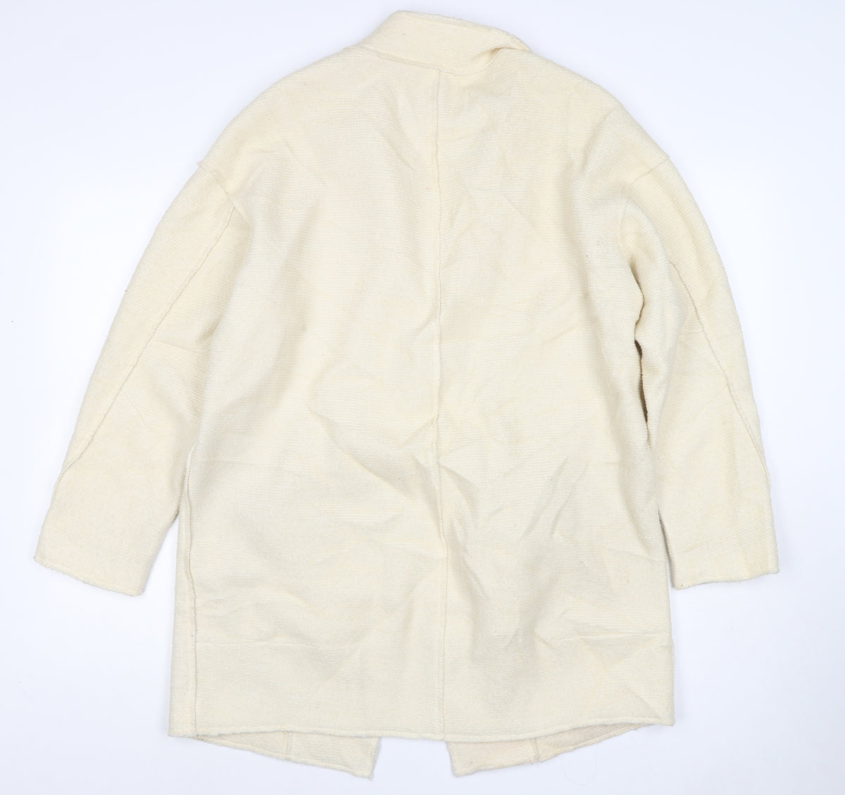 Zara Women Ivory Linen Overcoat Size L Single Breasted Collared