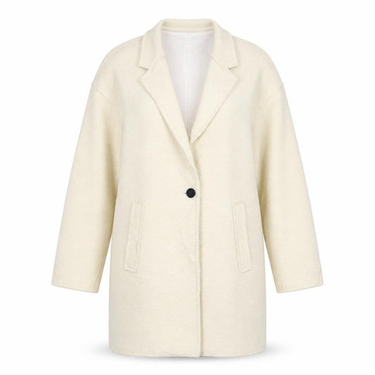 Zara Women Ivory Linen Overcoat Size L Single Breasted Collared