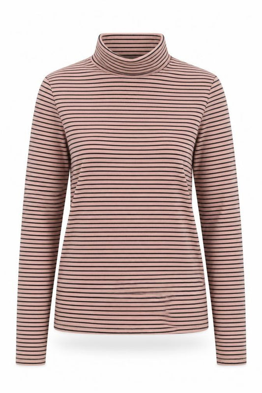 Only Casual Women Pink Black Striped Roll Neck Long Sleeve Top L
