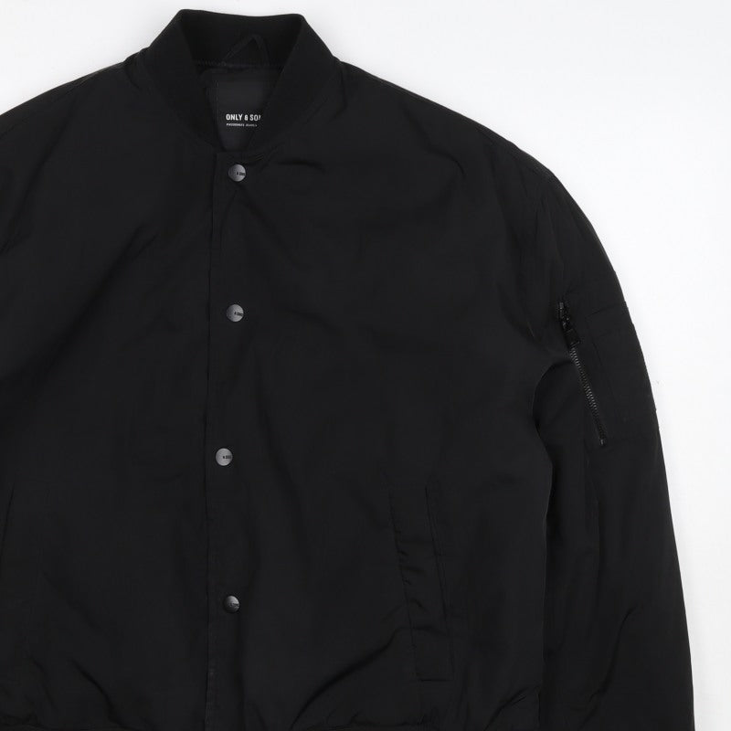 Only & Sons Men’s Black S Bomber Jacket Padded Snap Button