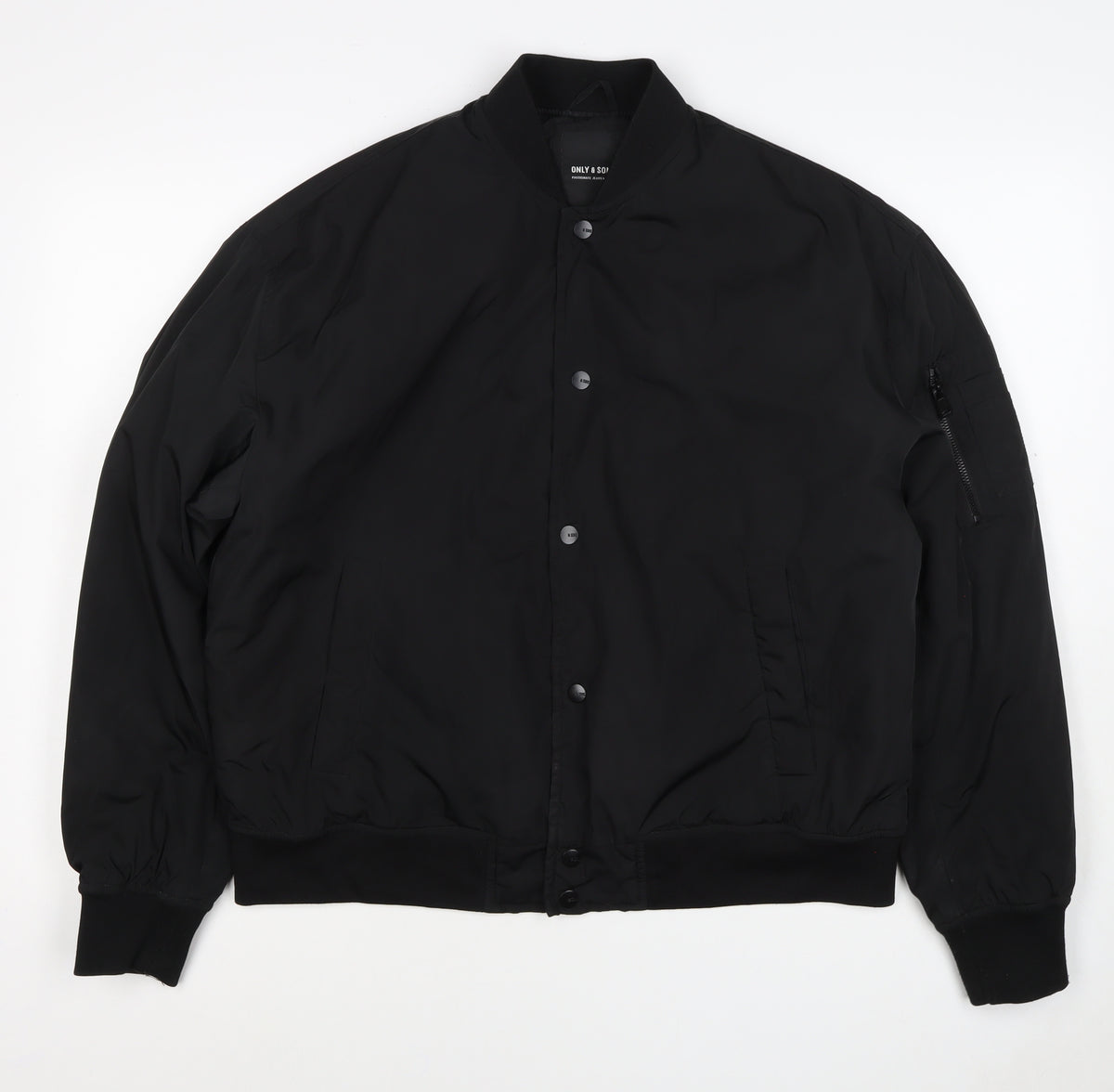 Only & Sons Men’s Black S Bomber Jacket Padded Snap Button