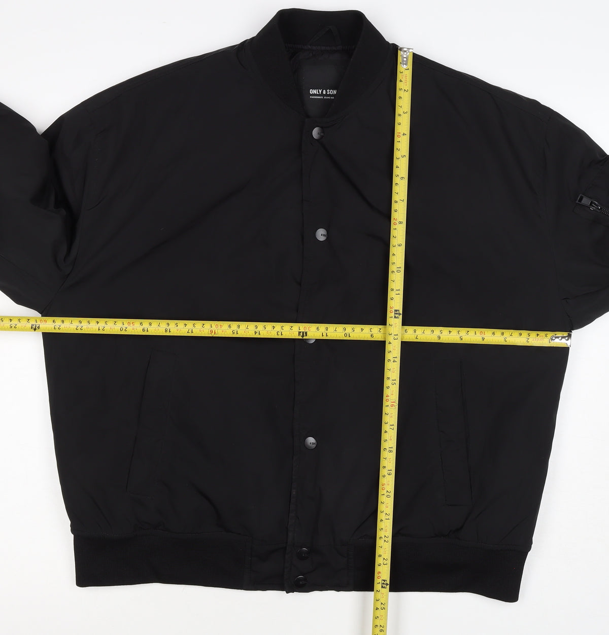 Only & Sons Men’s Black S Bomber Jacket Padded Snap Button