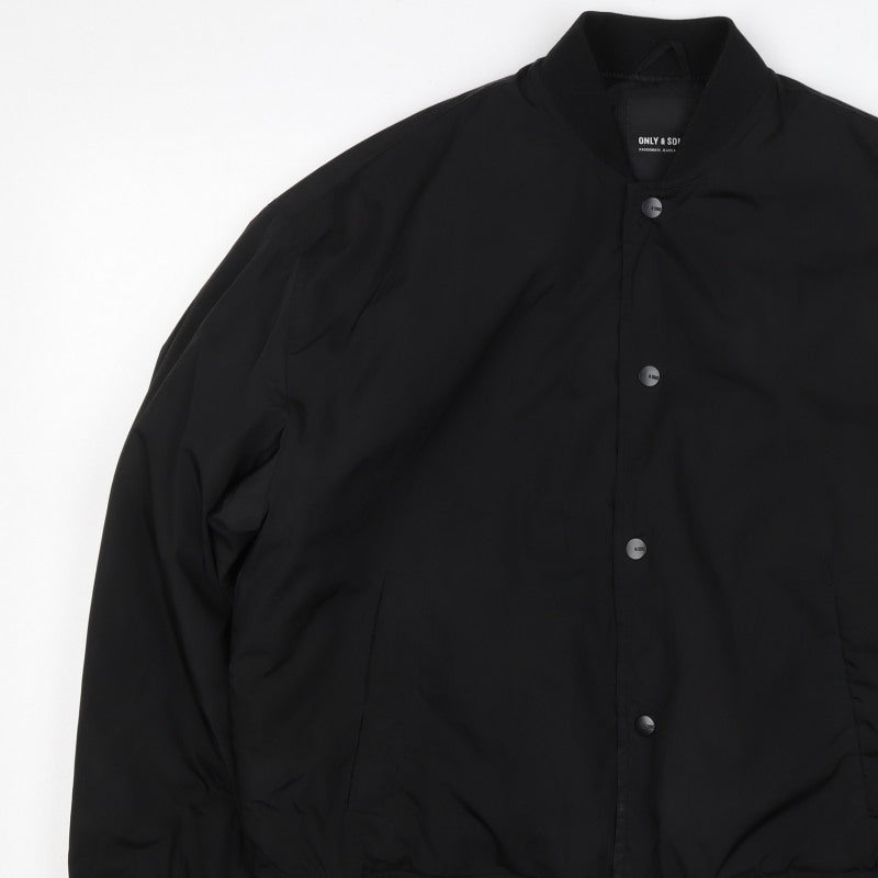 Only & Sons Men’s Black S Bomber Jacket Padded Snap Button