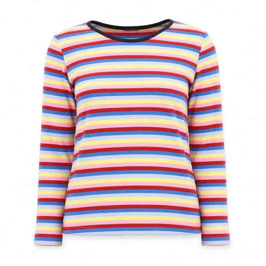 M&S Women’s Multicoloured Stripe Cotton Long Sleeve Basic T-Shirt Size 10