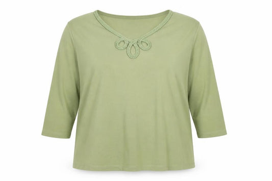 Marks & Spencer Women Green UK 20 Cotton V-Neck 3/4 Sleeve Top