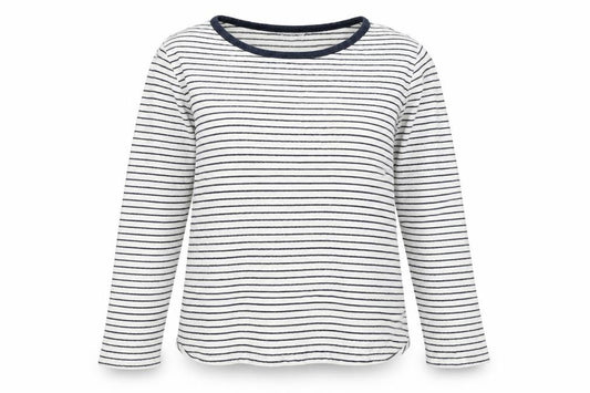 White Label Women’s White Navy Stripe Ringer Long Sleeve T-Shirt UK 14