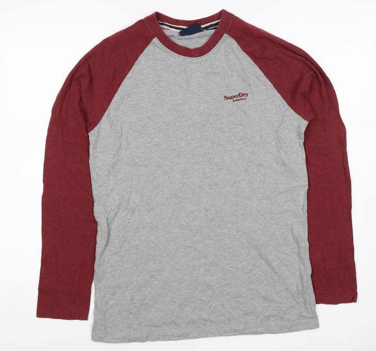 Superdry Men Grey Red S Long Sleeve Colourblock Athletic T-Shirt