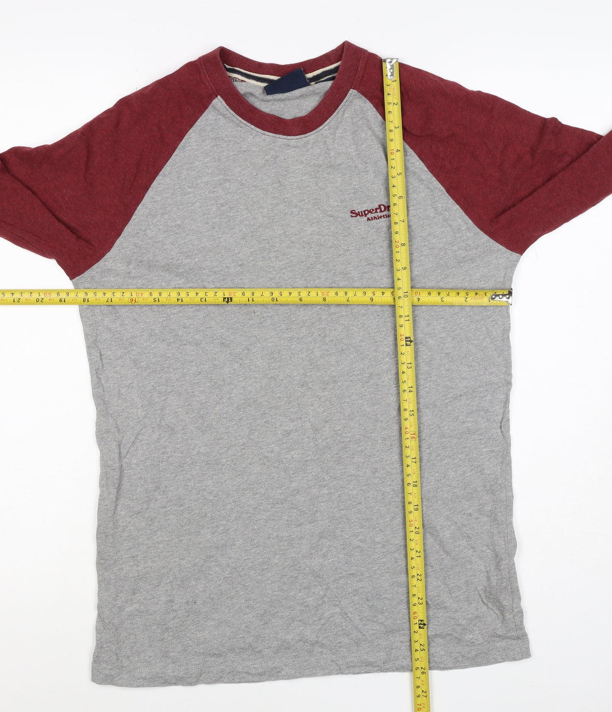 Superdry Men Grey Red S Long Sleeve Colourblock Athletic T-Shirt