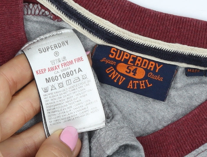 Superdry Men Grey Red S Long Sleeve Colourblock Athletic T-Shirt