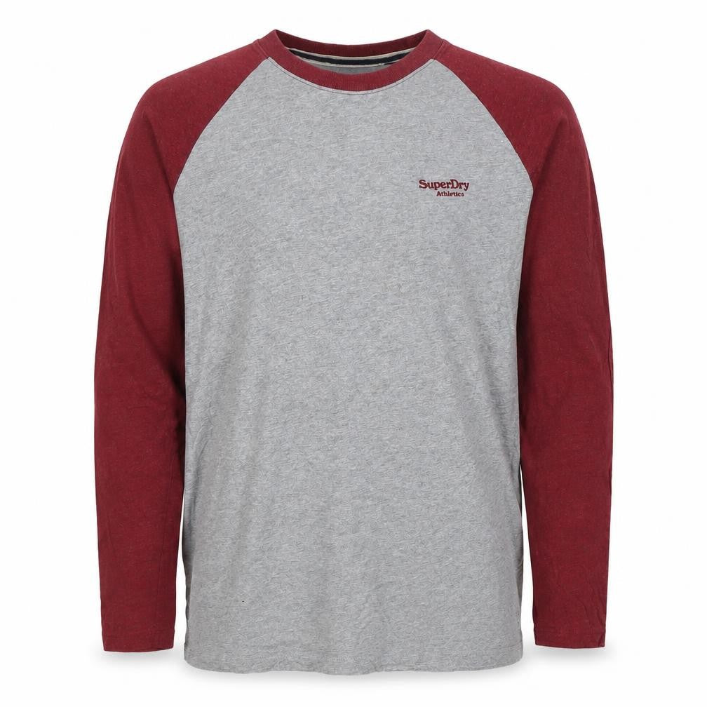 Superdry Men Grey Red S Long Sleeve Colourblock Athletic T-Shirt