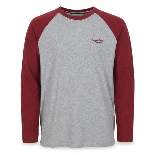 Superdry Men Grey Red S Long Sleeve Colourblock Athletic T-Shirt